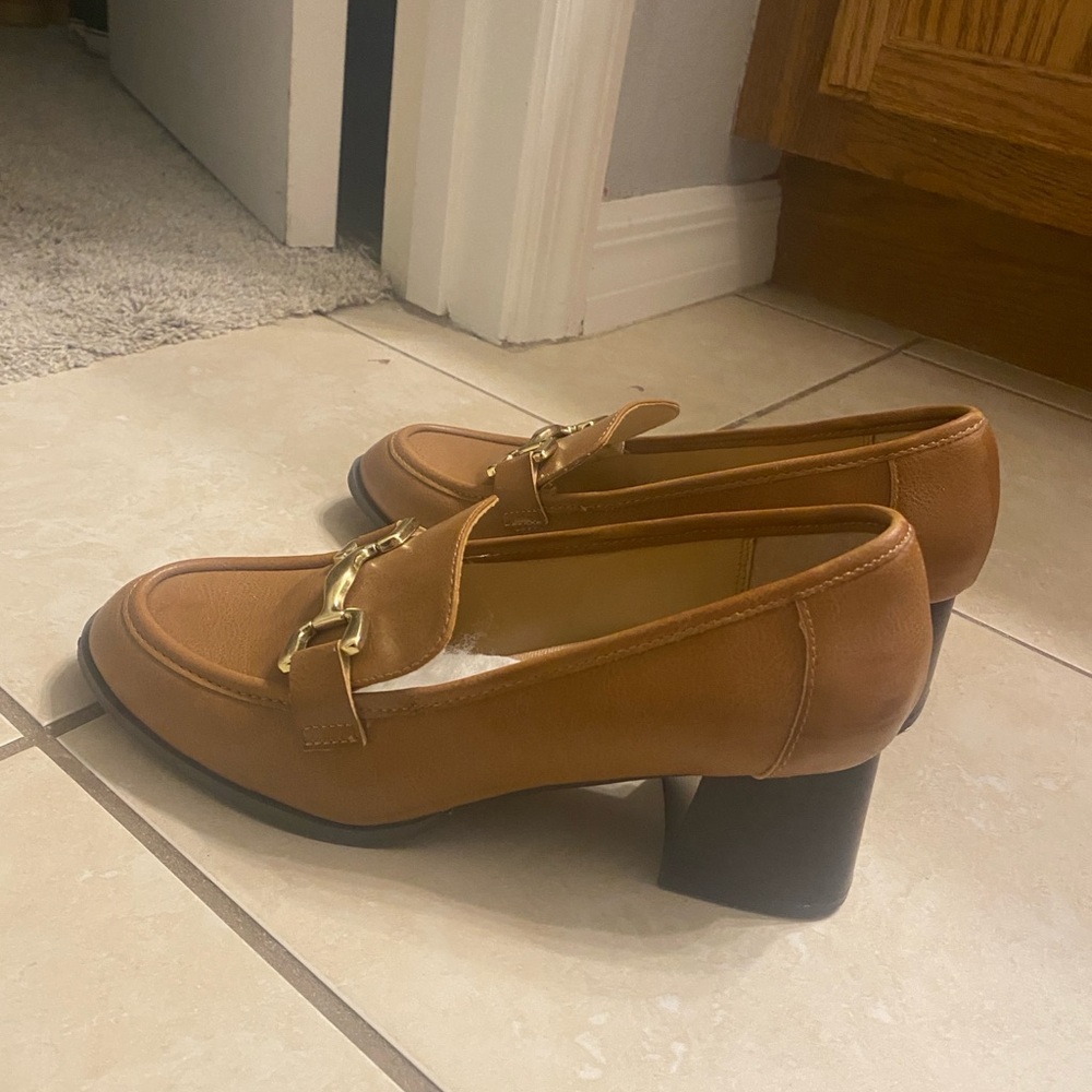 Adrienne Vittadini Brown Loafers with Gold Detail